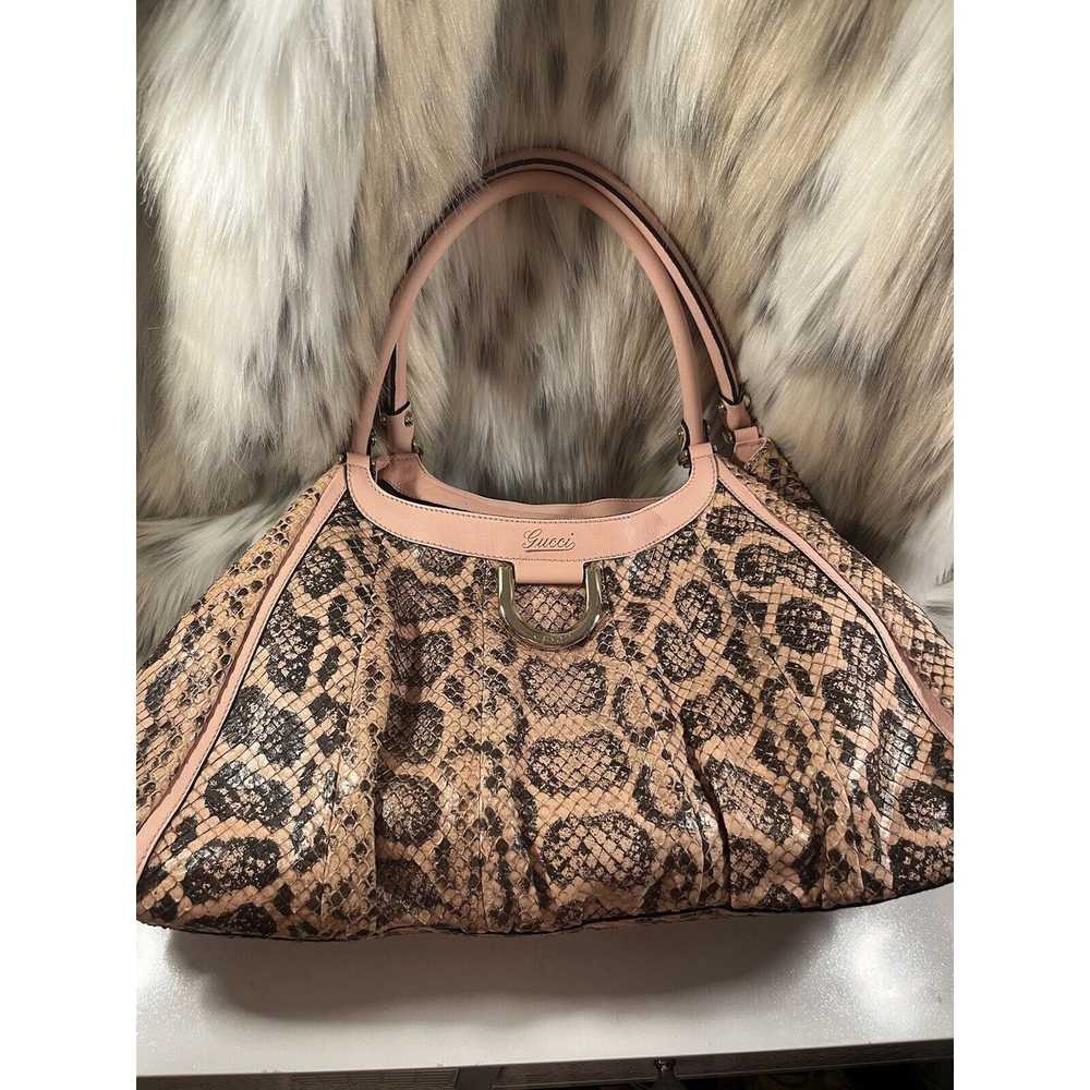 Gucci RARE Gucci PYTHON Handbag LARGE, Tan/pink. - image 1