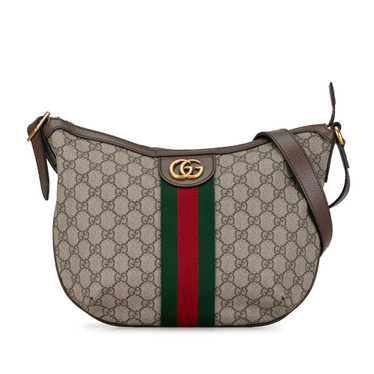 Beige Gucci GG Supreme Web Ophidia Half Moon Hobo 