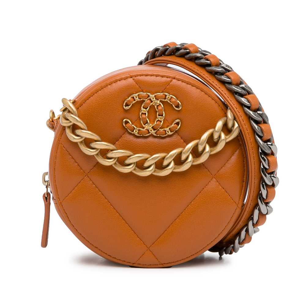 Tan Chanel Lambskin 19 Round Clutch with Chain Sa… - image 1