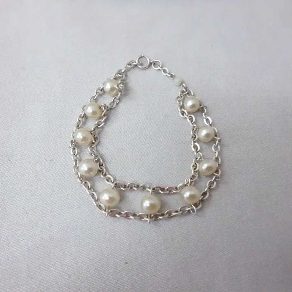Sterling Silver Chain and Genuine Pearl Bracelet - image 2
