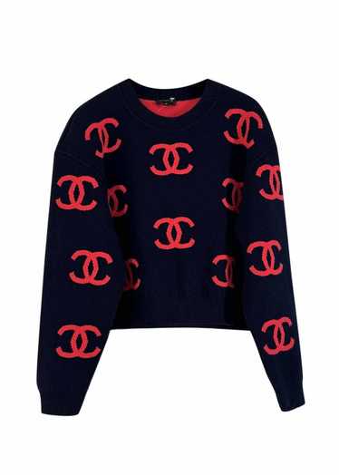 Product Details Chanel Navy and Red CC Logo Cashm… - image 1