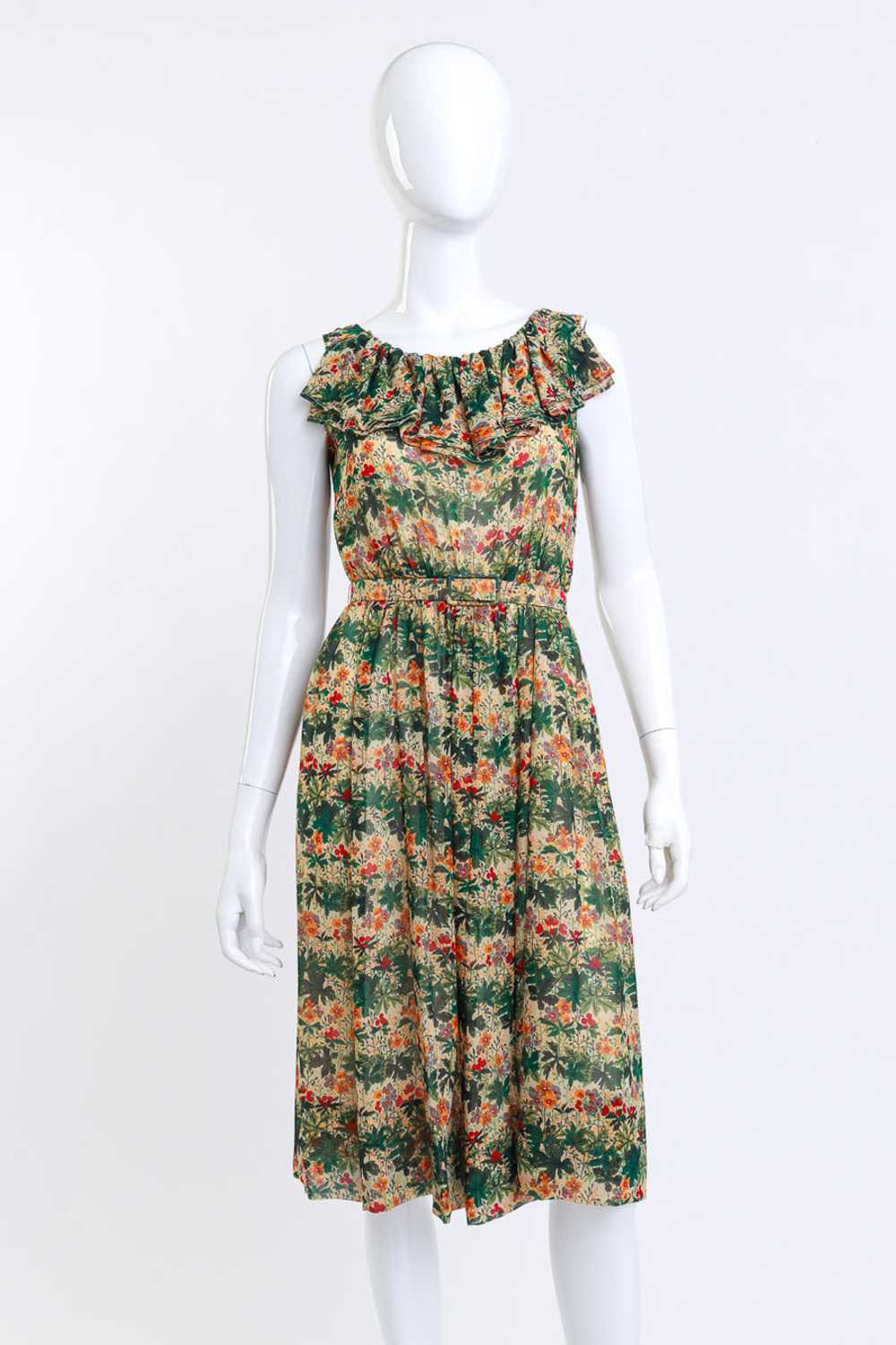 VALENTINO Floral Ruffle Silk Dress - image 1