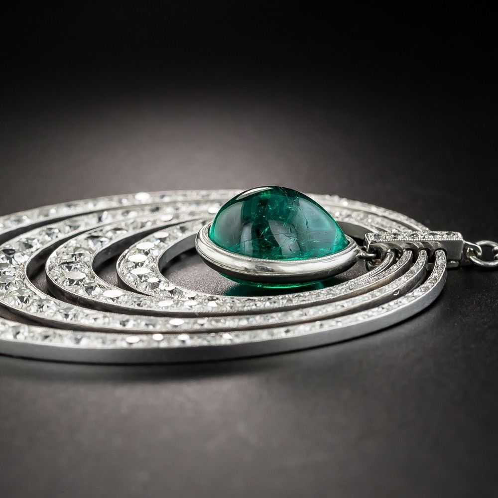 Art Deco 6.61 Carat Cabochon Emerald and Diamond … - image 3