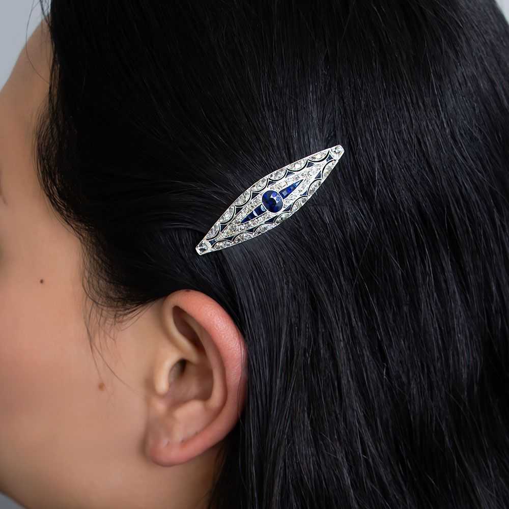 Art Deco Sapphire and Diamond Hair Barrette - image 3