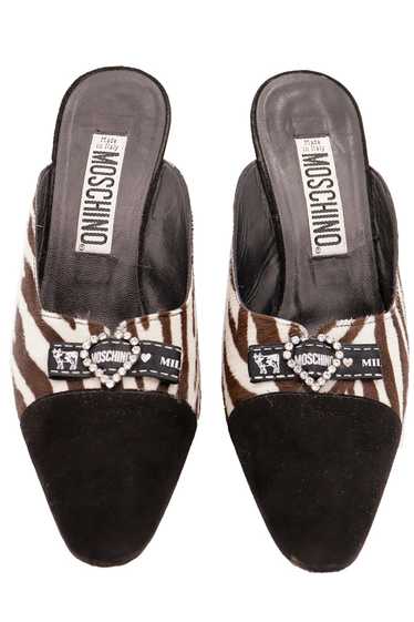 1990s Vintage Moschino Shoes Black w Brown Zebra S