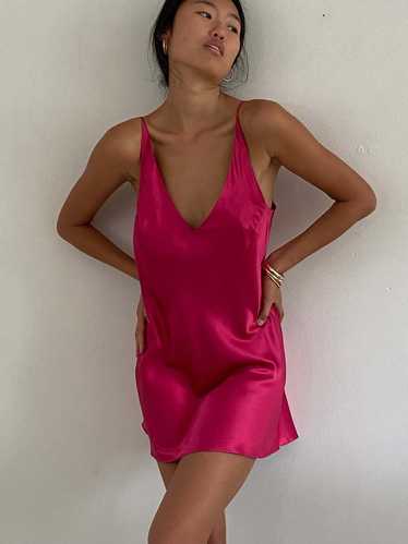 90s 100% Silk Charmeuse Mini Slip Dress - Cerise R