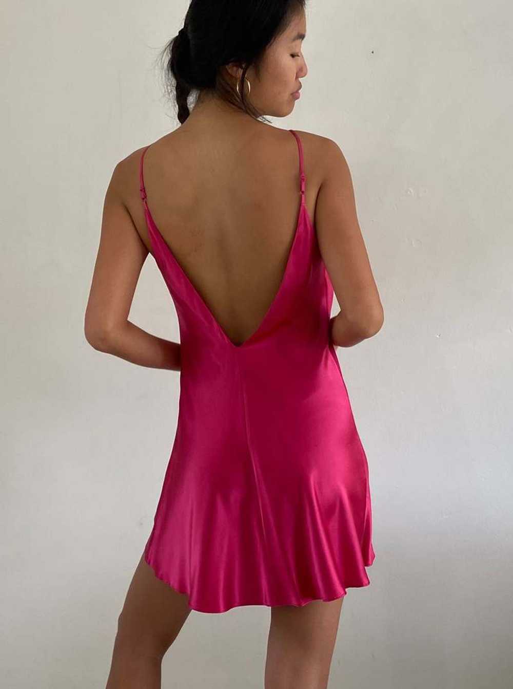 90s 100% Silk Charmeuse Mini Slip Dress - Cerise … - image 2