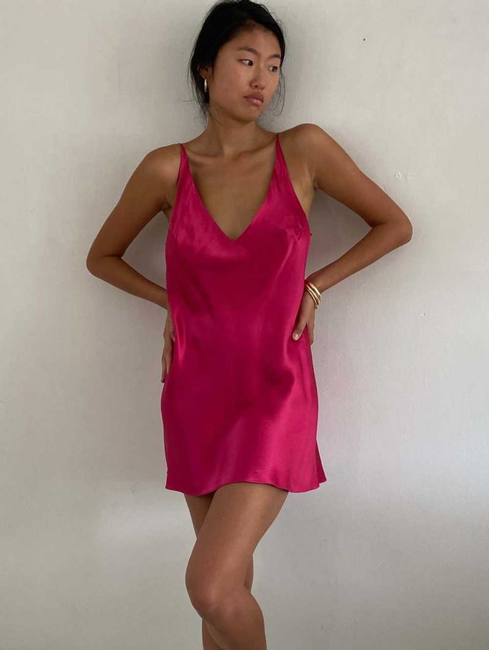 90s 100% Silk Charmeuse Mini Slip Dress - Cerise … - image 3