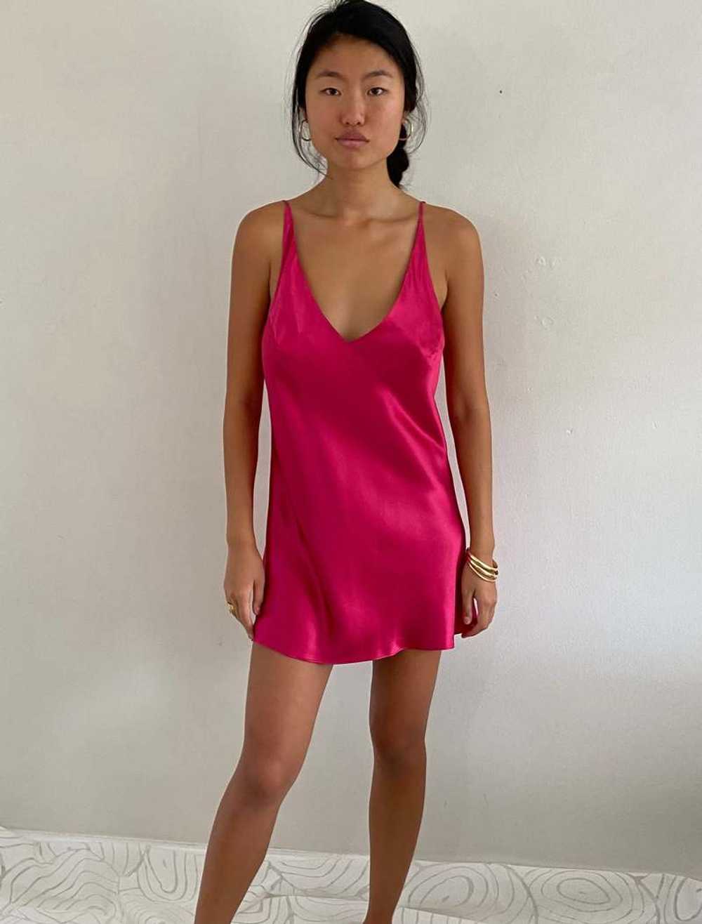 90s 100% Silk Charmeuse Mini Slip Dress - Cerise … - image 5
