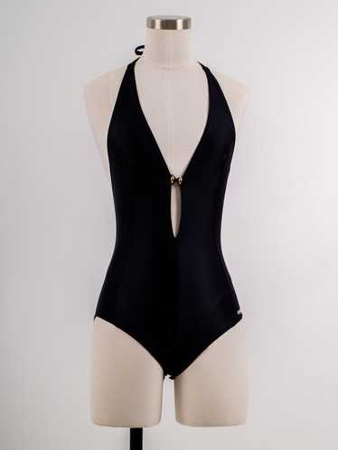 1980's Ungaro Black Stretch Monokini Swim Suit