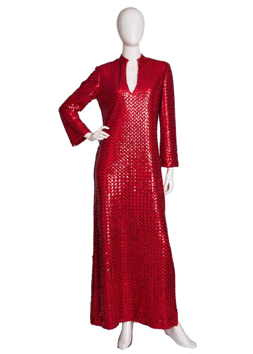 70s Lillie Rubin Red Sequin Dress L - image 1