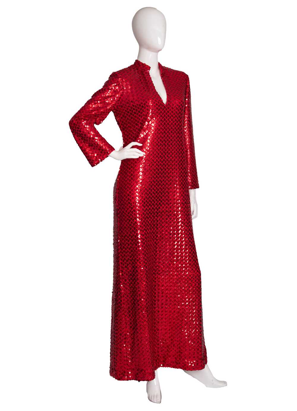 70s Lillie Rubin Red Sequin Dress L - image 3