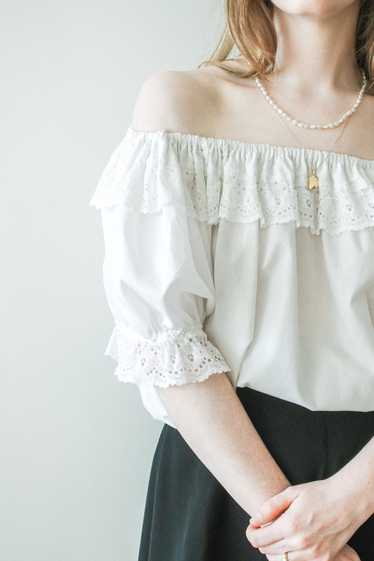 White Off The Shoulder Ruffle Blouse