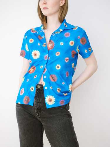 Floral Blue Button Up Blouse