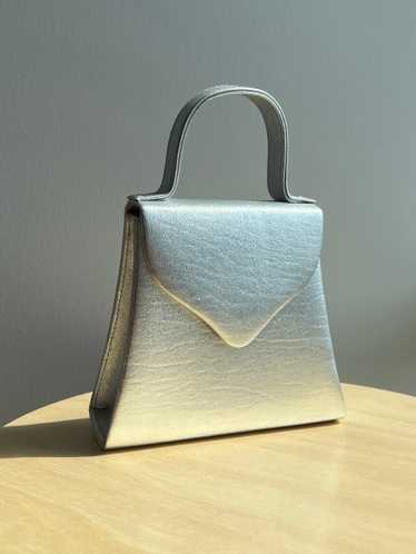 Silver Mini Handbag with Flap Closure