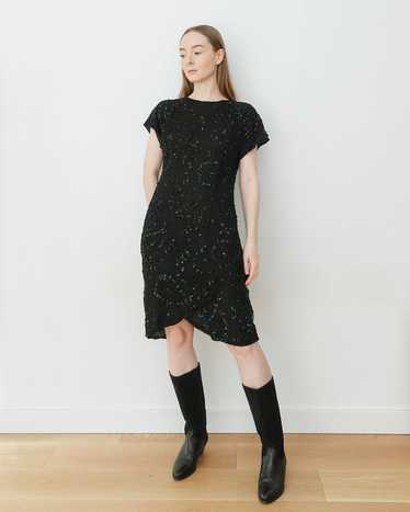 Black Hand Beaded Silk Dress With Keyhole Neck Det