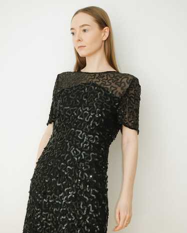 Black Squiggle Sequin Silk Mini Dress
