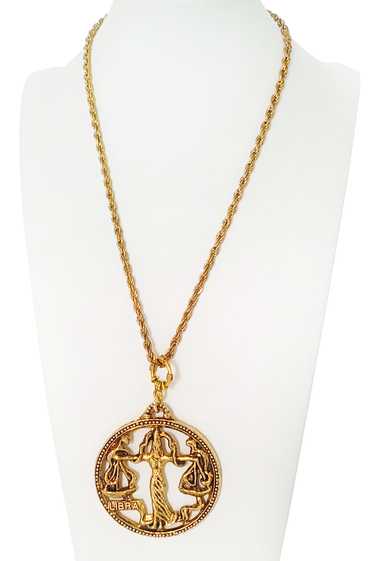 70's Gold-Tone Libra Pendant Necklace - image 1