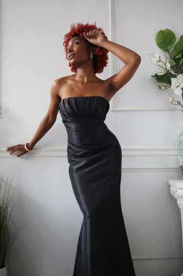 70's Black Taffeta Strapless Gown