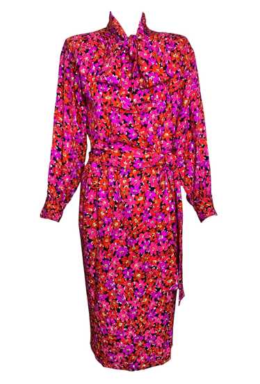 1989 Saint Laurent Magenta Silk Floral Print Dress
