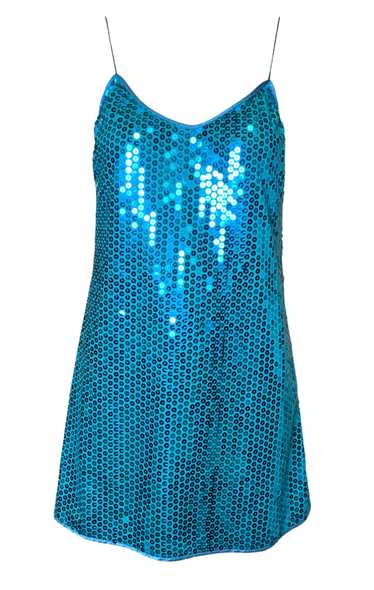 2000s Blumarine Blue Sequin Cocktail Mini Dress