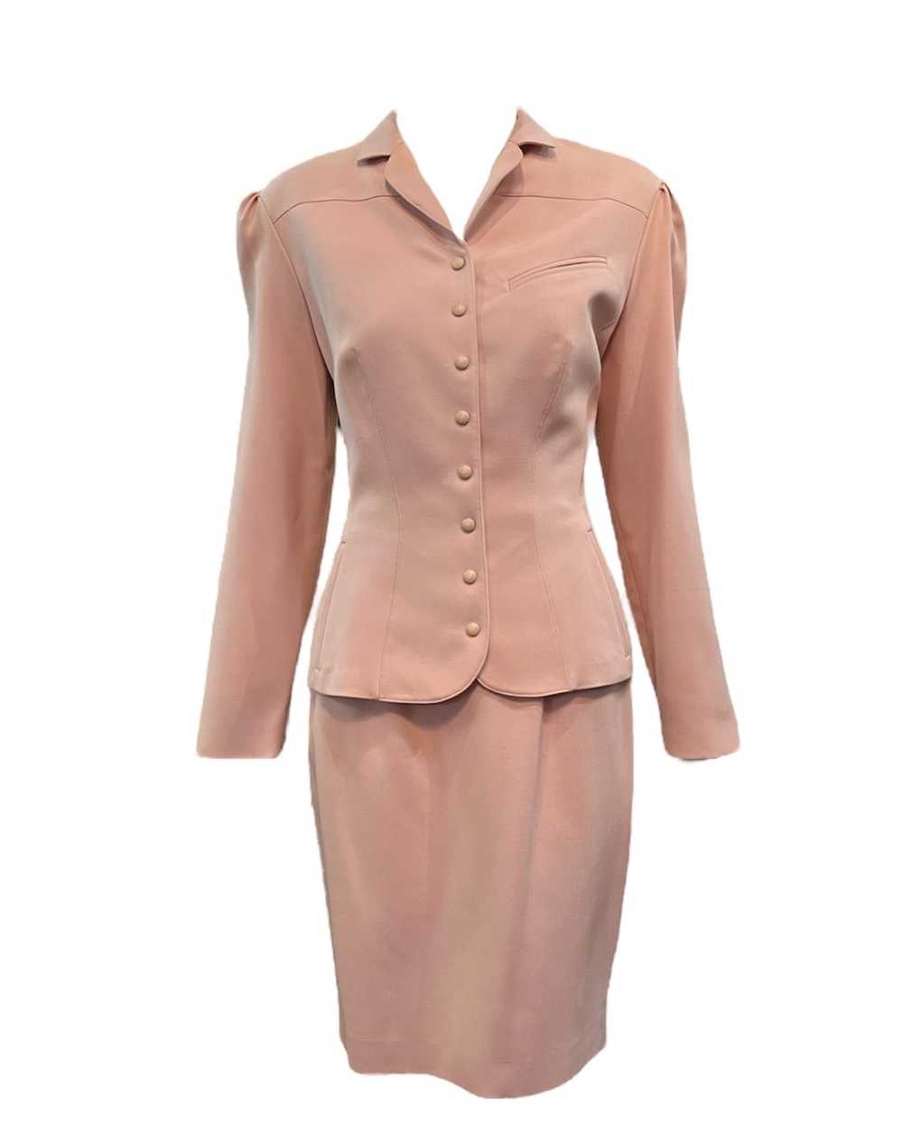 Thierry Mugler 90s Dusty Pink Skirt Suit with Buc… - image 1