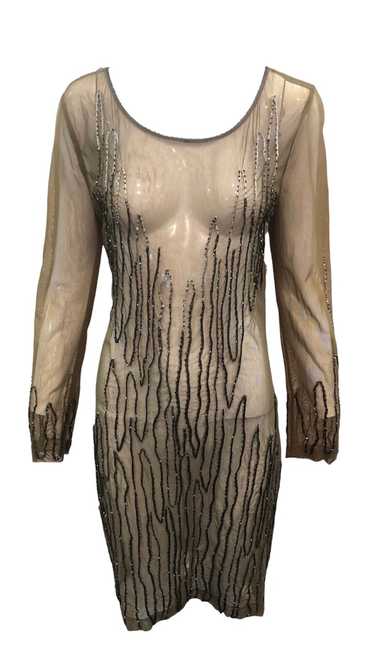 Krizia 2000s Olive Green Sheer Mesh Beaded Body Co