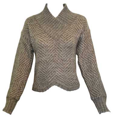 Gucci '70s Grey & Brown Chevron Alpaca Cashmere Sw