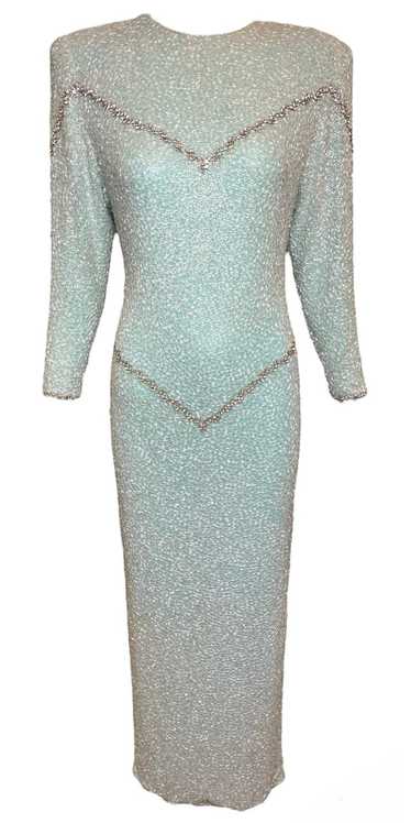 Galanos 80s Heavily Embellished Seafoam Green Gown