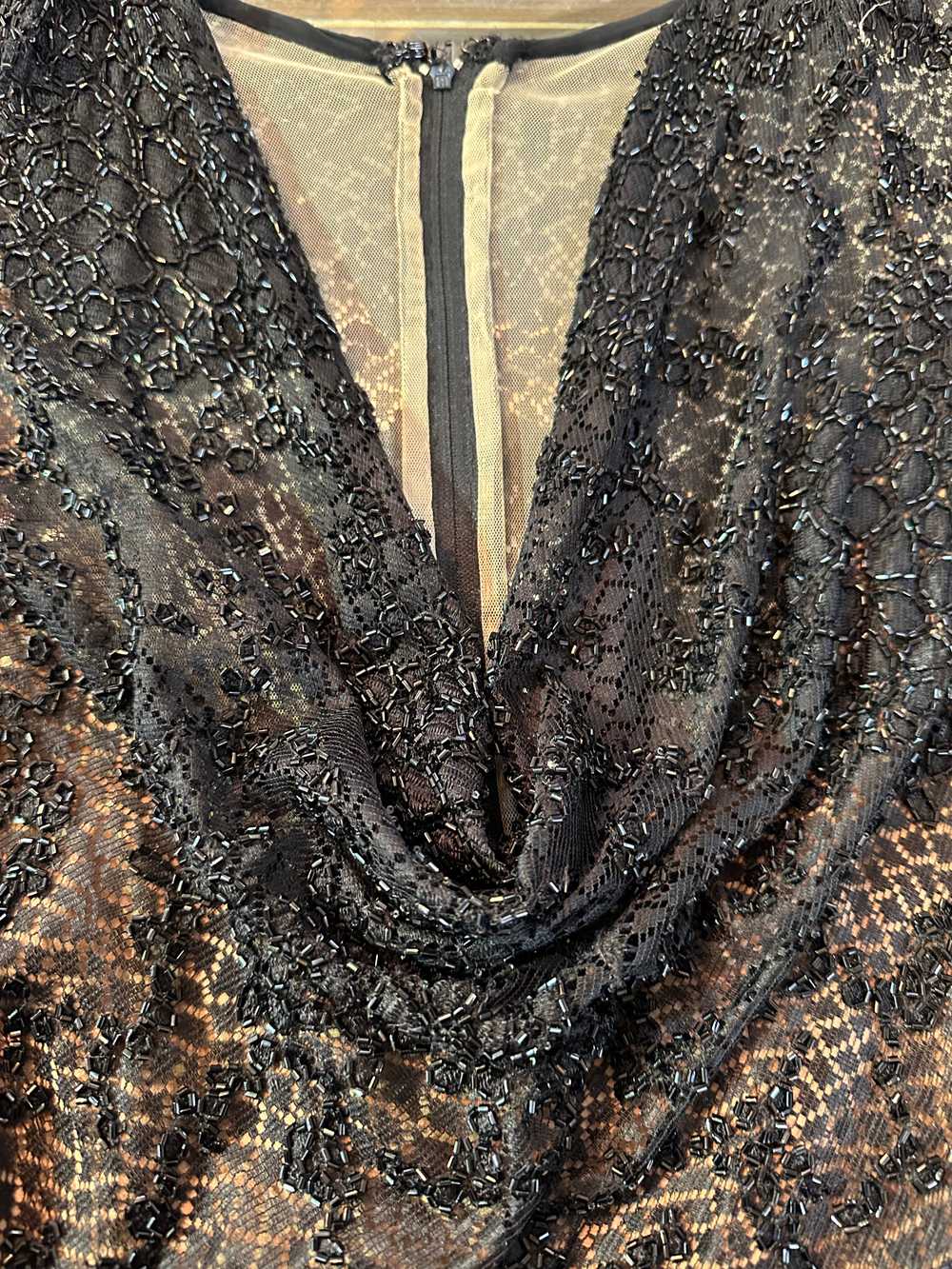 Bob Mackie 90s Red Carpet Black Beaded Cowl Neck … - image 4