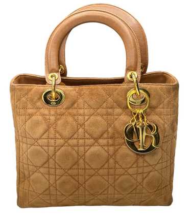 DIOR Quilted Camel Suede Cannage Lady Dior Tote Au