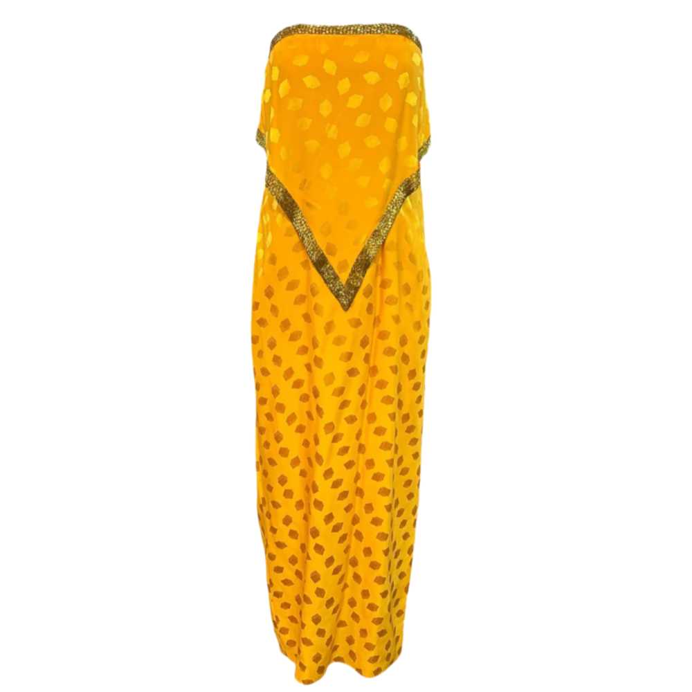 Bob Mackie 1970s Yellow Silk Jacquard Strapless G… - image 1