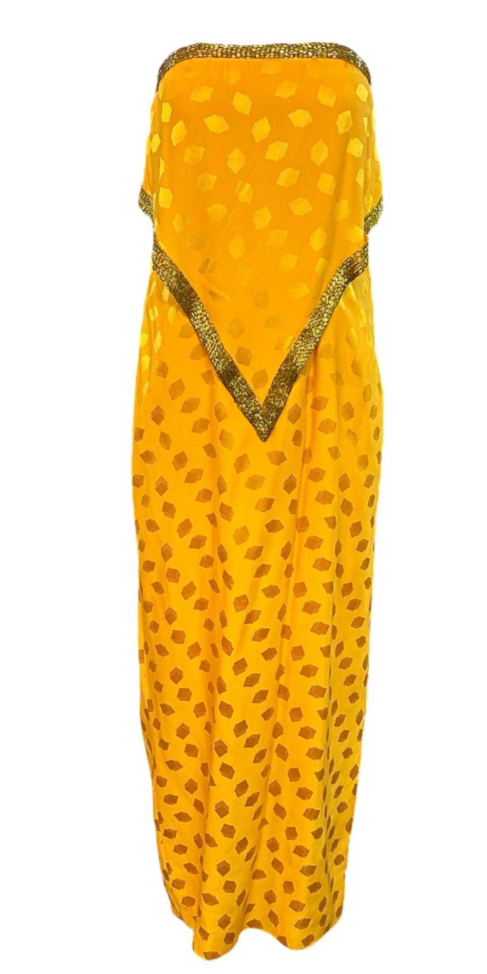 Bob Mackie 1970s Yellow Silk Jacquard Strapless G… - image 2