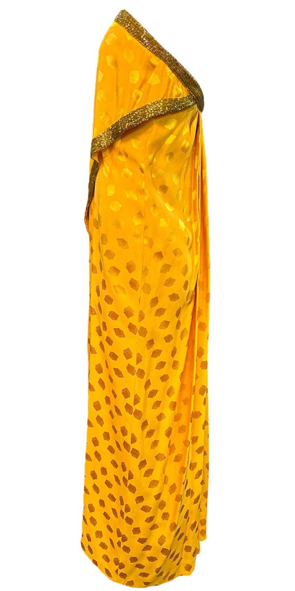 Bob Mackie 1970s Yellow Silk Jacquard Strapless G… - image 3