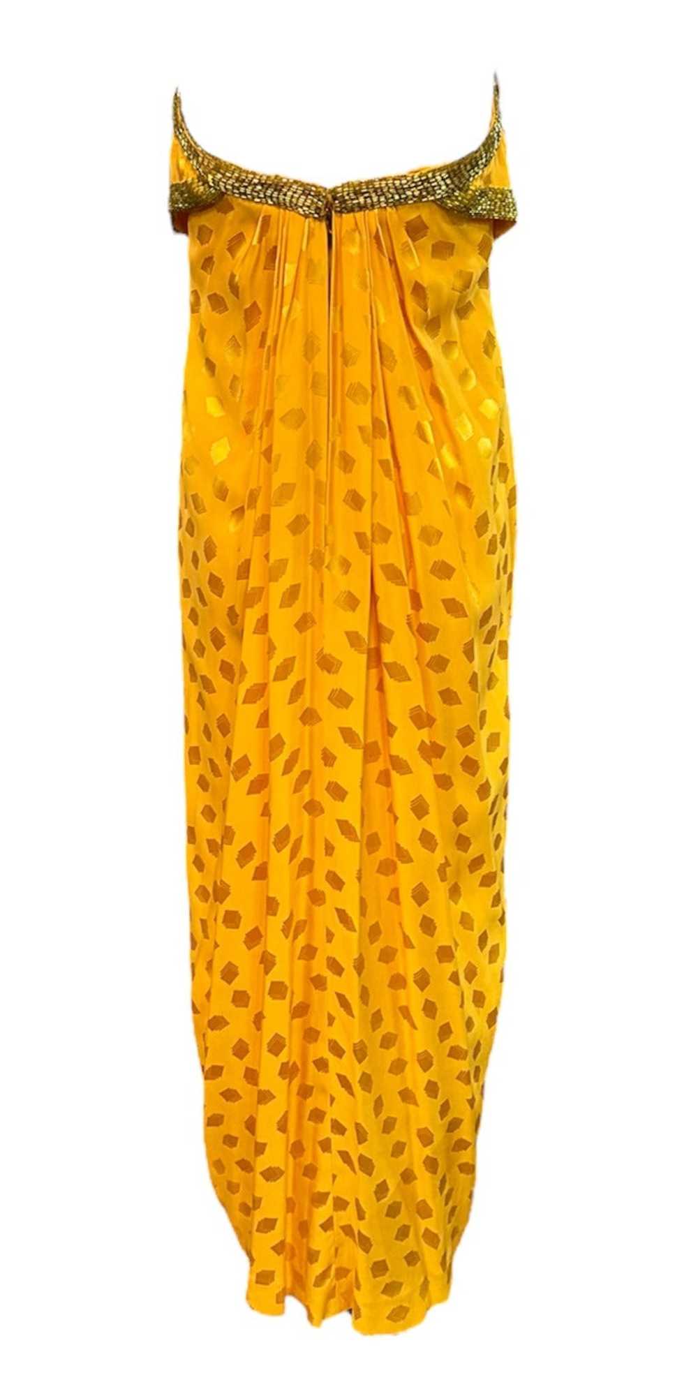 Bob Mackie 1970s Yellow Silk Jacquard Strapless G… - image 4