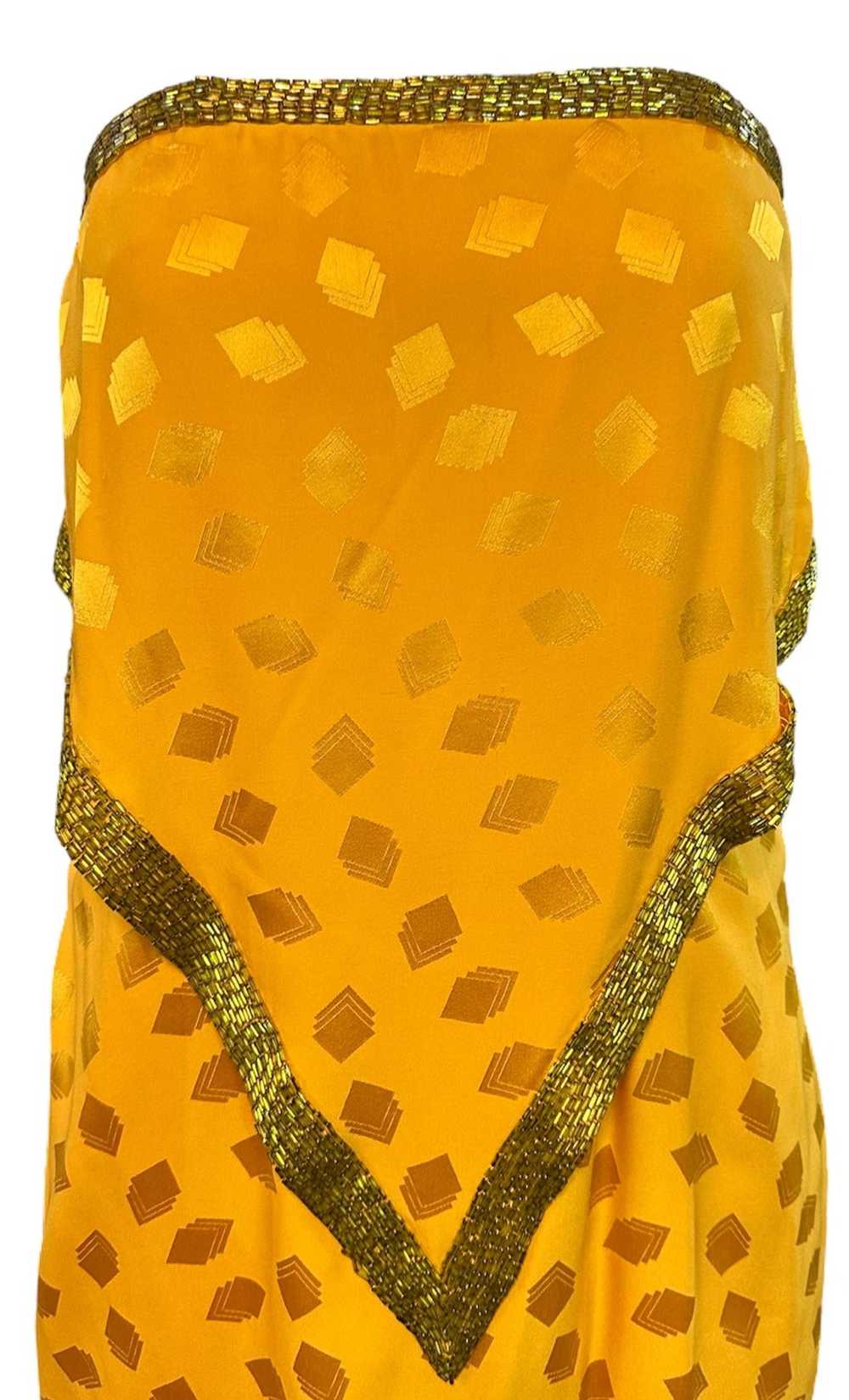 Bob Mackie 1970s Yellow Silk Jacquard Strapless G… - image 5