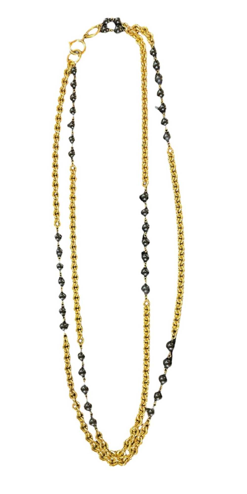 Chanel Gold 1984 Toned Black Bead Two Strand Neck… - image 1