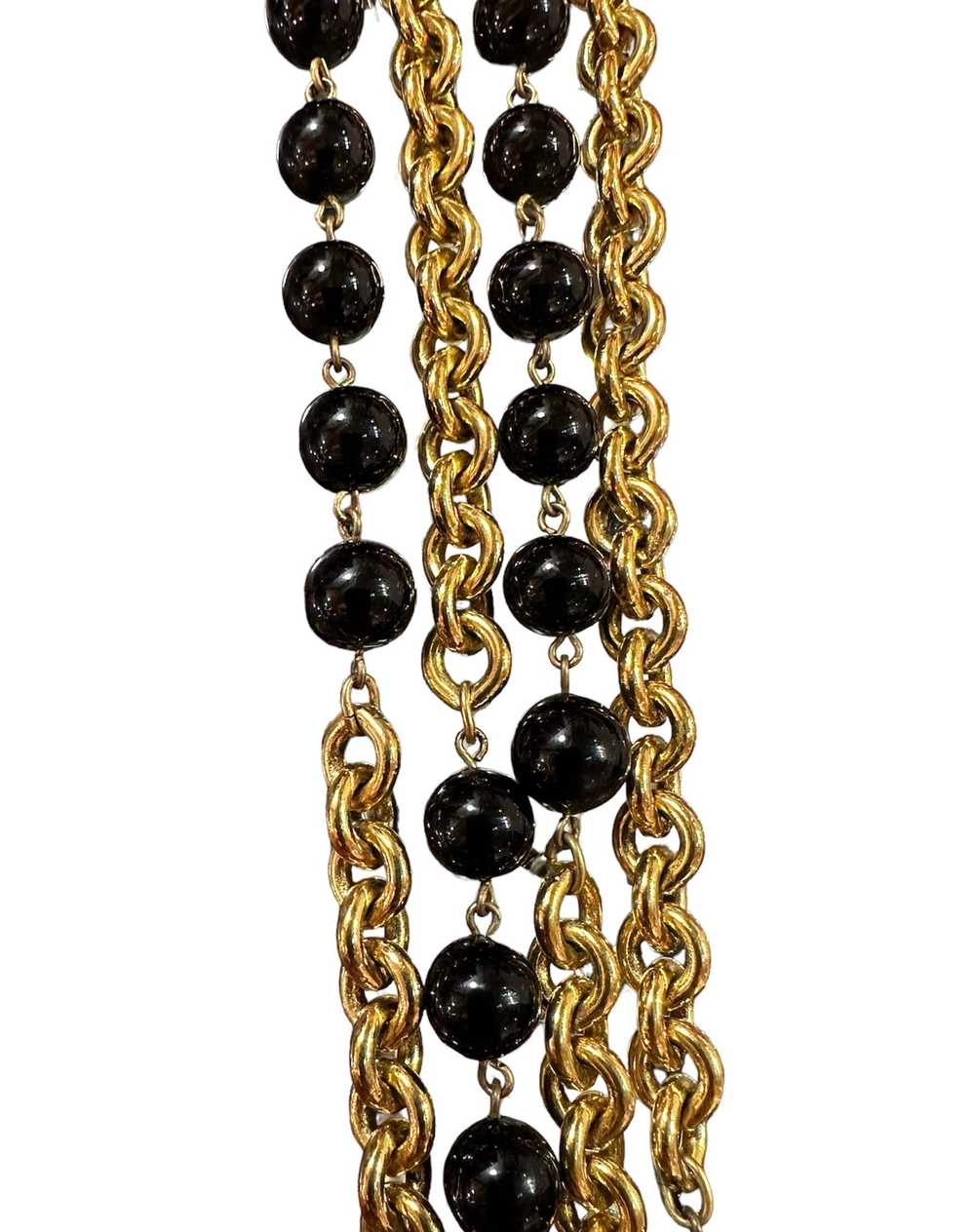 Chanel Gold 1984 Toned Black Bead Two Strand Neck… - image 2