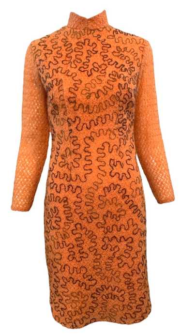 60s Orange Loose Weave Wool Cheongsam Dress with S