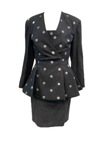 Enrico Coveri 80s OverDyed Black Polka Dot Dress a