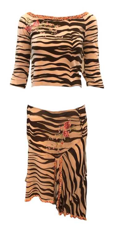 Blumarine Y2k Tiger Print Skirt and Cashmere Sweat