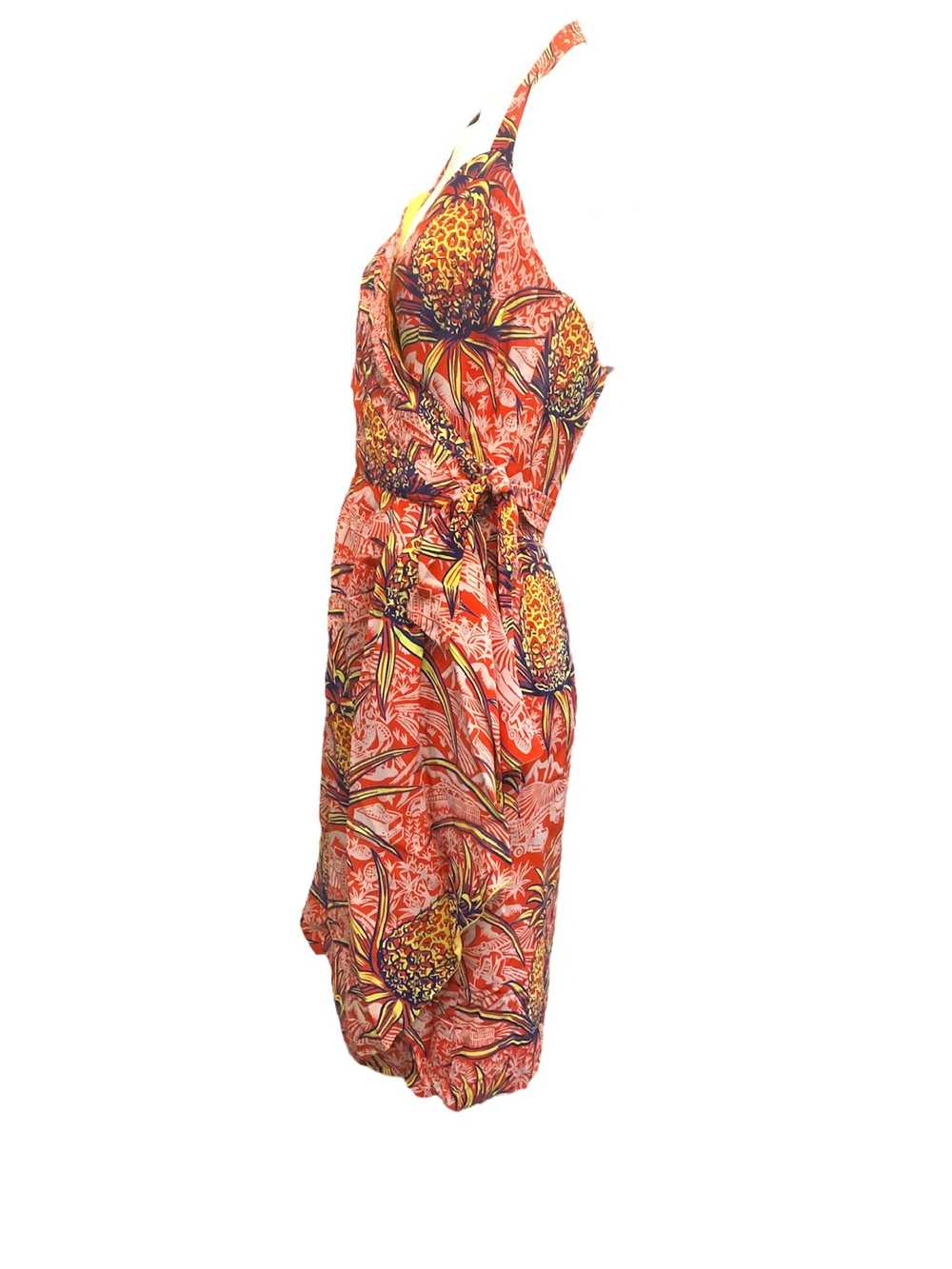 40s Rayon Red Hawaiian Pineapple Print Wrap Dress - image 2