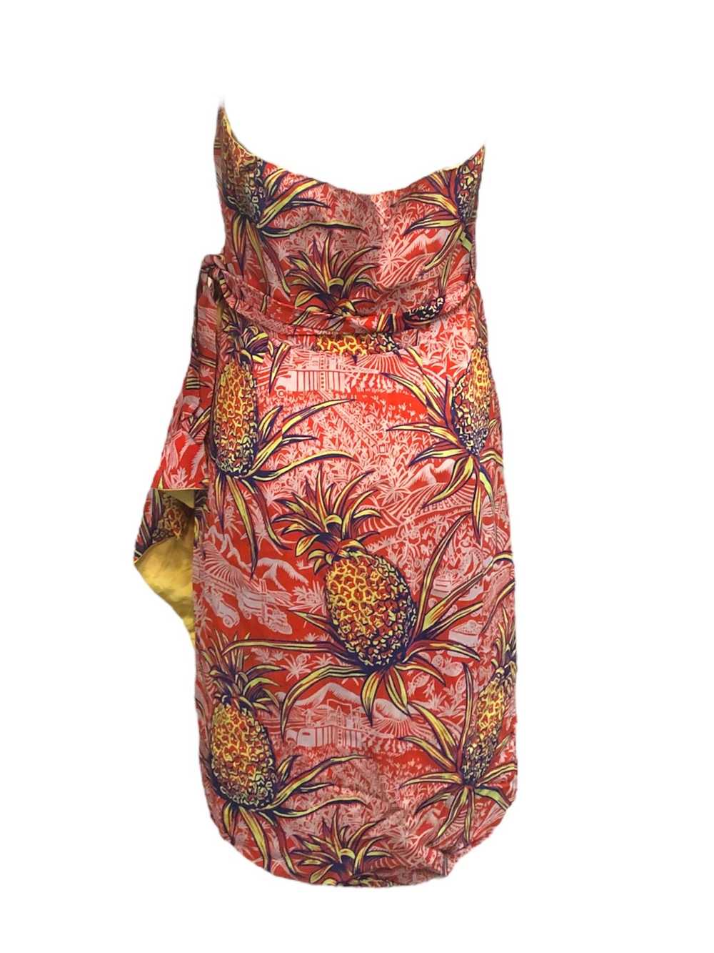 40s Rayon Red Hawaiian Pineapple Print Wrap Dress - image 3