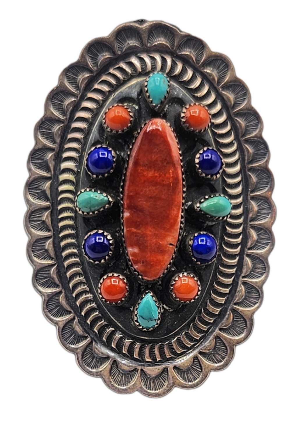 Navajo Large Spiny Oyster Turquoise Lapis Sterlin… - image 1