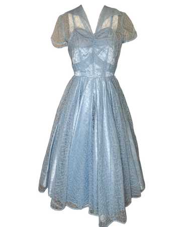50s Ice Blue Lace and Satin Fit and Flare Party Dr