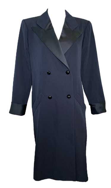 YSL Navy Blue Double Breasted Tuxedo Coat Dress wi