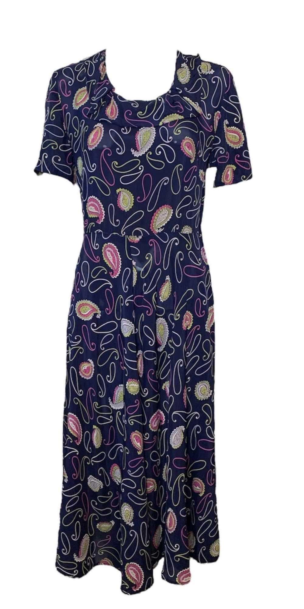 40s Blue Rayon Paisley Print Dress - image 1