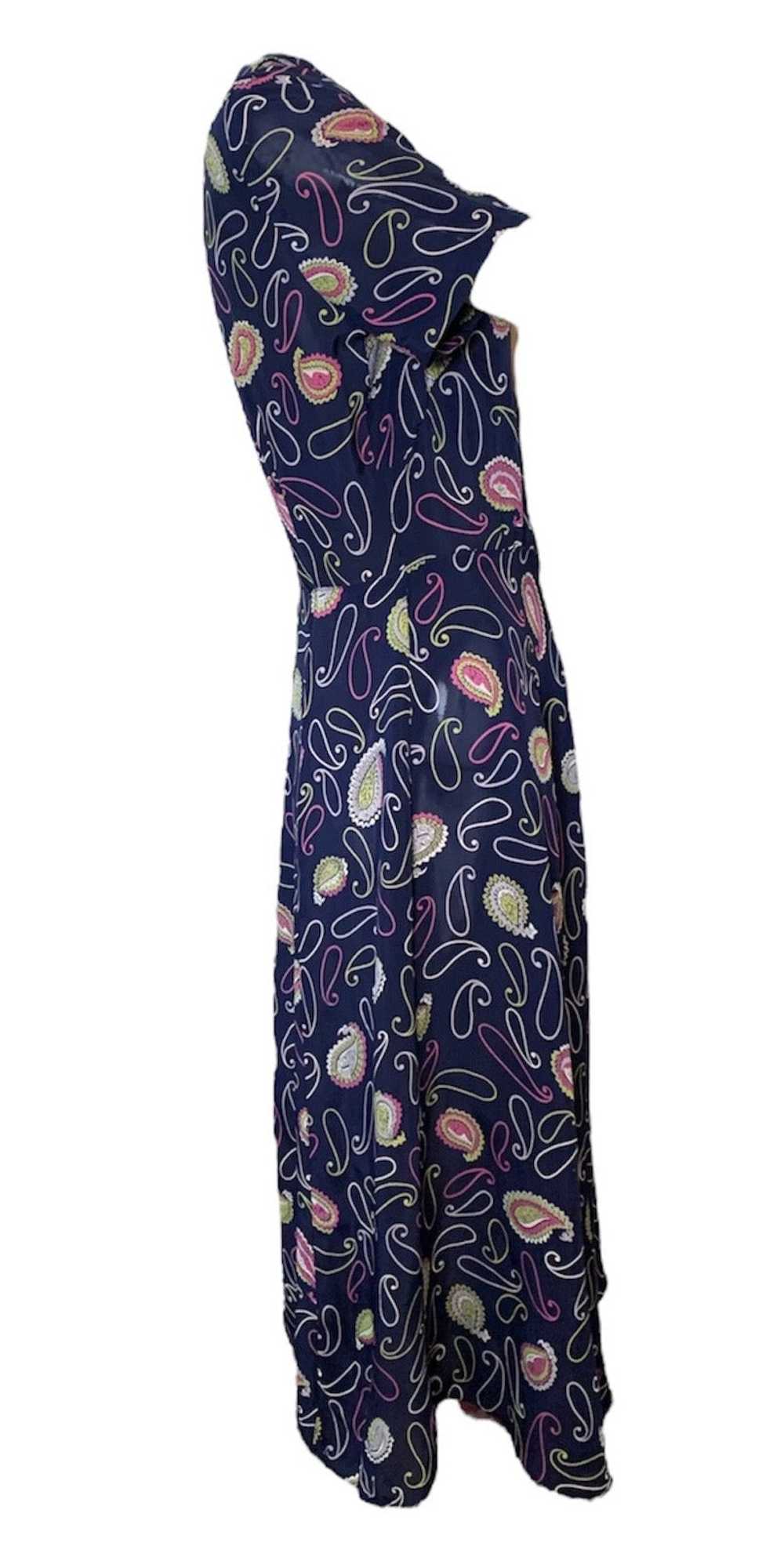 40s Blue Rayon Paisley Print Dress - image 2