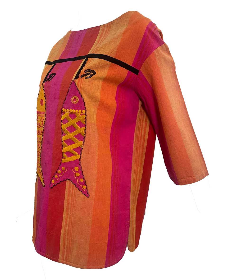 60s Novelty Striped Sherbet Colored Tunic Top wit… - image 2