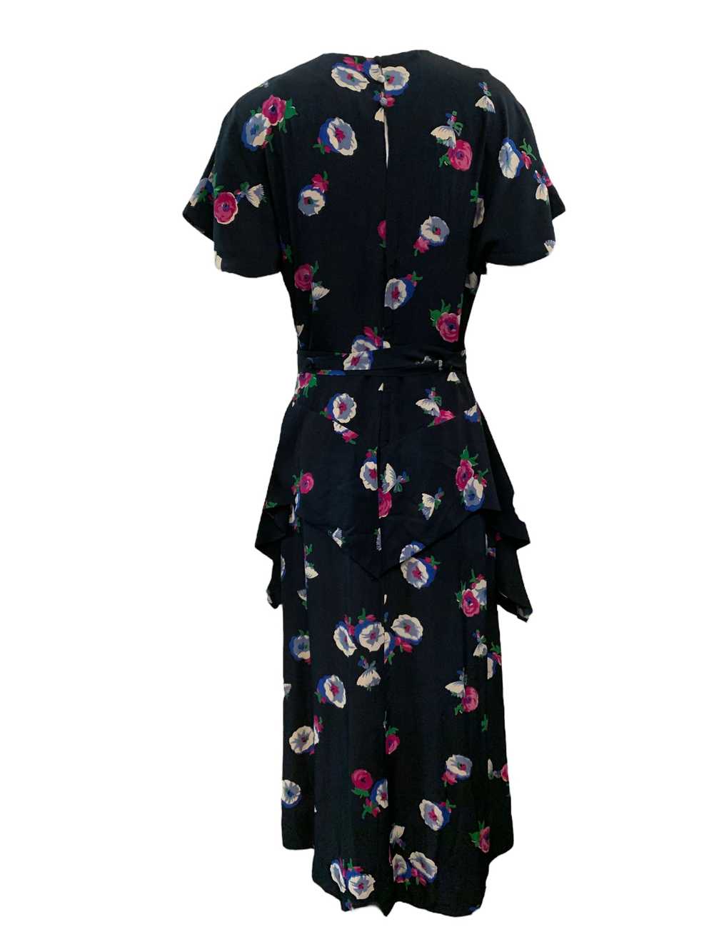 Eisenberg Original 40s Blue Rayon Floral Dress wi… - image 3